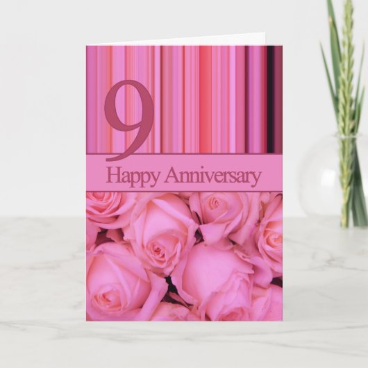 Happy 9th Jubileum roos Briefkaart (Voorkant)