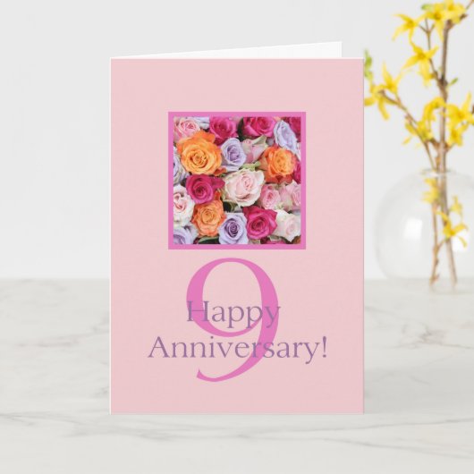 Happy 9th Jubileum roos Briefkaart (Gele Bloem)