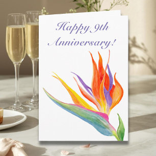 Happy 9th Jubileum Waterverf Bird of Paradise Kaart