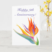 Happy 9th Jubileum Waterverf Bird of Paradise Kaart (Gele Bloem)