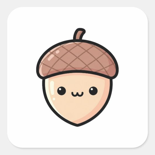 Happy Acorn – Cute Kawaii Illustration Vierkante Sticker (Voorkant)