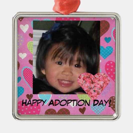 Happy Adoption Day Roze Harten Foto Ornament (Voorkant)
