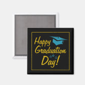 Happy Afstuderen Day Black Gold Blue-script Magneet (Voorkant / Achterkant)