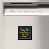 Happy Afstuderen Day Black Gold Blue-script Magneet (Insitu (Vaatwasser))