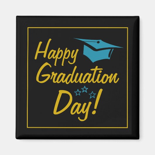 Happy Afstuderen Day Black Gold Blue-script Magneet (Voorkant)