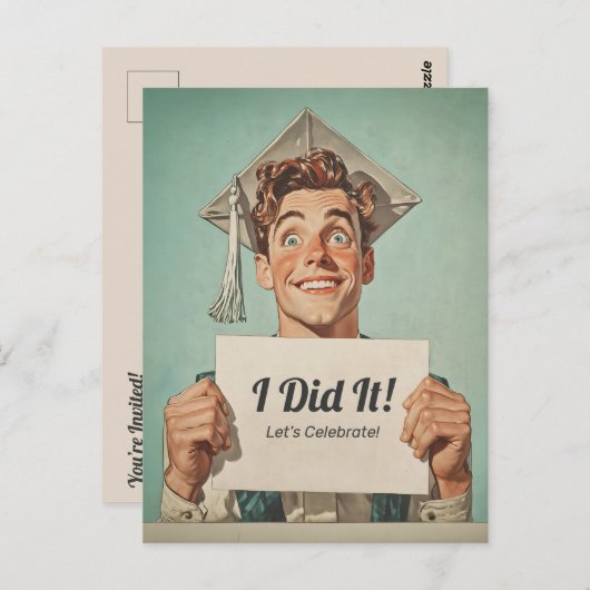 Happy Afstuderen Holding Invitation Briefkaart (Voorkant / Achterkant)