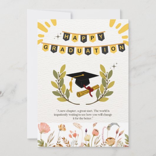 Happy Afstuderen Kaart met Floral en Tassel Illus (Voorkant)