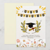 Happy Afstuderen Kaart met Floral en Tassel Illus (Voorkant / Achterkant)