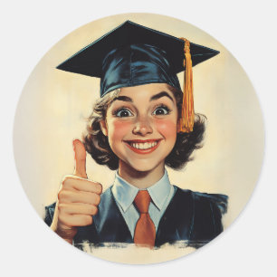 Happy Afstuderen met een duim omhoog Ronde Sticker