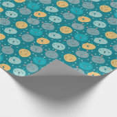 Happy Alien Faces Blauwgroen Cadeaupapier (Hoek)