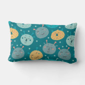 Happy Alien Faces Blauwgroen Kussen (Achterkant)