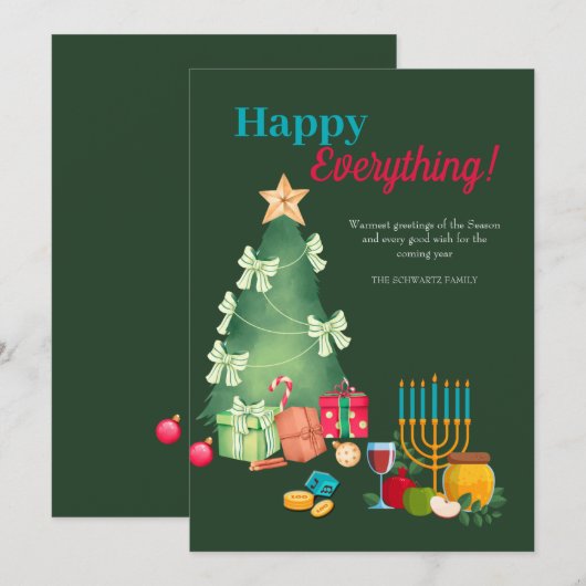 Happy All Holiday Greeting Card Feestdagenkaart (Voorkant / Achterkant)