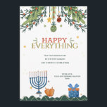 Happy All Holiday Greeting Card Feestdagenkaart<br><div class="desc">Een vakantiekaart voor iedereen die kerstsieraden uit de pijnboomtakken, een menorah, dromen en een cadeau bendent. (Vector gemaakt door freepik - www.freepik.com). De kaart kan eenvoudig worden aangepast met de tekst, het lettertype, de lettertypekleur, de papieren vorm en de papieren soort. Niet precies wat je zoekt? Al onze producten kunnen...</div>