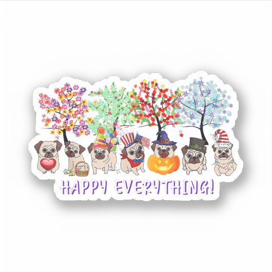 Happy All Pug dog Seasons het hele jaar door de bo Sticker (Voorkant)