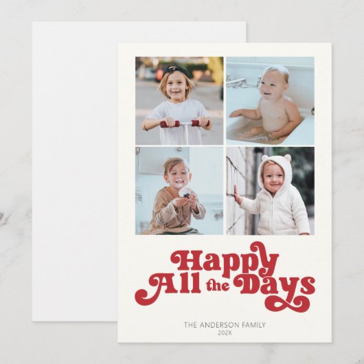 Happy All The Days Foto Rood Feestdagenkaart (Voorkant / Achterkant)