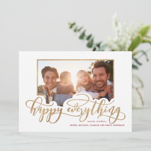 Happy All Whimsy Gold Script Holiday Foto (Staand voorkant)