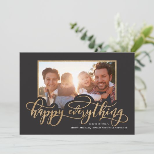 Happy All Whimsy Gold Script Holiday Foto (Staand voorkant)