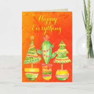 "Happy Alles" Colorful Modern Tree Waterverf Feestdagen Kaart