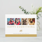 Happy Alles Holiday Vier Foto Gold Foliage Kaart (Staand voorkant)