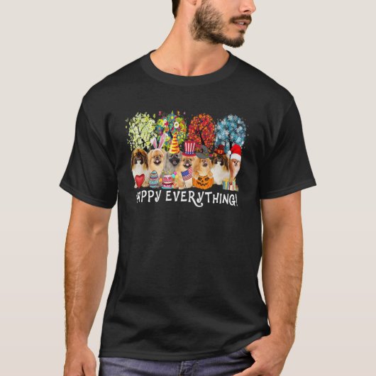 Happy Alles Pekingese Dog Seasons het hele jaar T-shirt (Voorkant)