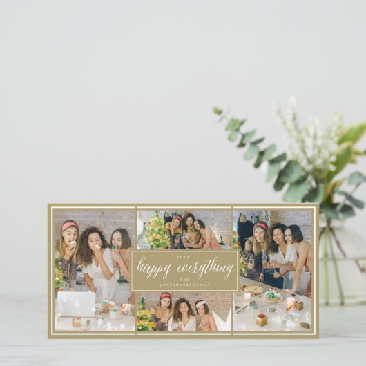 Happy Alles Simple White Script Photo Collage Feestdagenkaart (Staand voorkant)