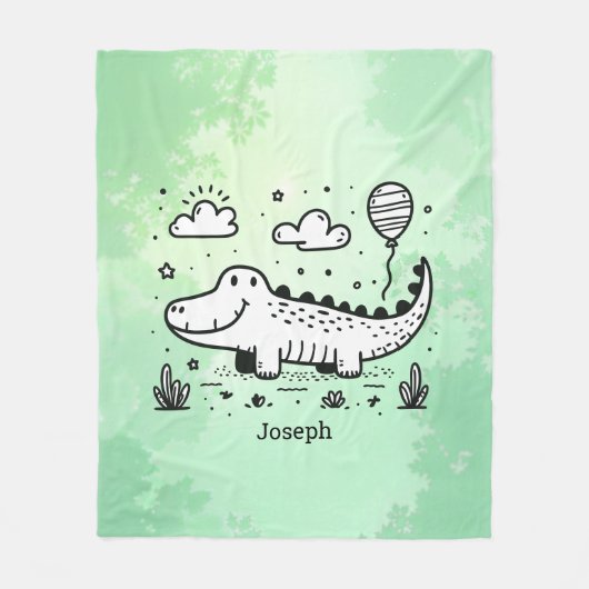 Happy Alligator met ballon - Schattigee Nursery Ar Fleece Deken (Voorkant)