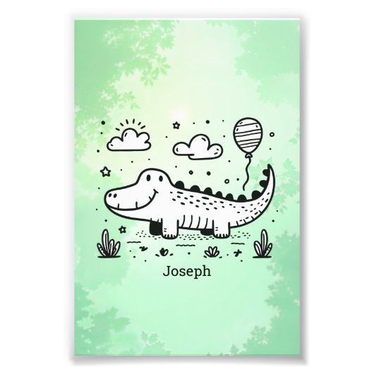 Happy Alligator met ballon - Schattigee Nursery Ar Foto Afdruk (Voorkant)