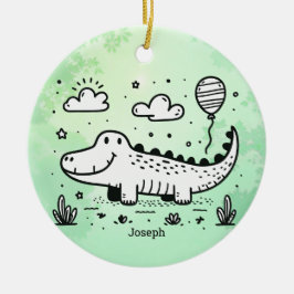 Happy Alligator met ballon - Schattigee Nursery Ar Keramisch Ornament