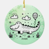 Happy Alligator met ballon - Schattigee Nursery Ar Keramisch Ornament (Achterkant)
