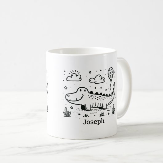 Happy Alligator met ballon - Schattigee Nursery Ar Koffiemok (Voorkant rechts)
