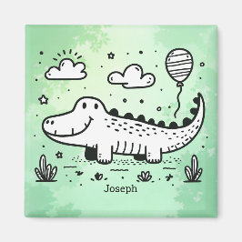 Happy Alligator met ballon - Schattigee Nursery Ar Magneet