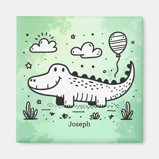 Happy Alligator met ballon - Schattigee Nursery Ar Magneet (Voorkant)