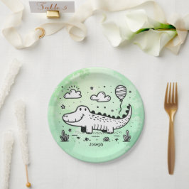 Happy Alligator met ballon - Schattigee Nursery Ar Papieren Bordje