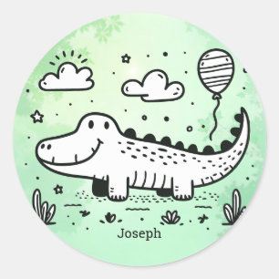 Happy Alligator met ballon - Schattigee Nursery Ar Ronde Sticker
