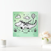 Happy Alligator met ballon - Schattigee Nursery Ar Vierkante Klok (Huis)