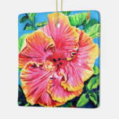 Happy Aloha Pink Hibiscus Ceramic Ornament (Links)