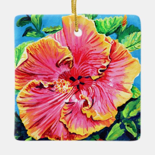 Happy Aloha Pink Hibiscus Ceramic Ornament (Voorkant)