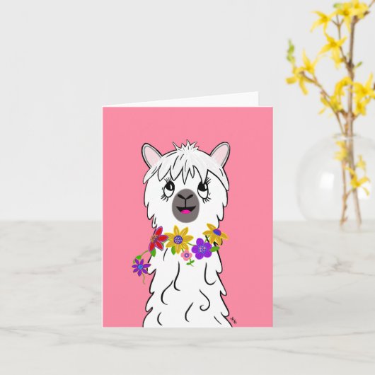 Happy Alpaca Kaart (Gele Bloem)