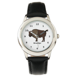 Happy American bison buffalo illustratie Horloge