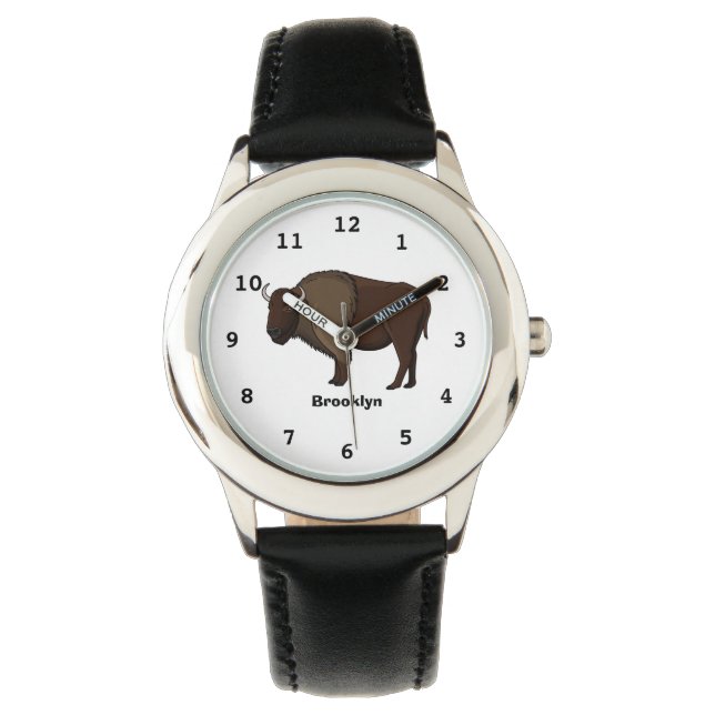 Happy American bison buffalo illustratie Horloge (Voorkant)