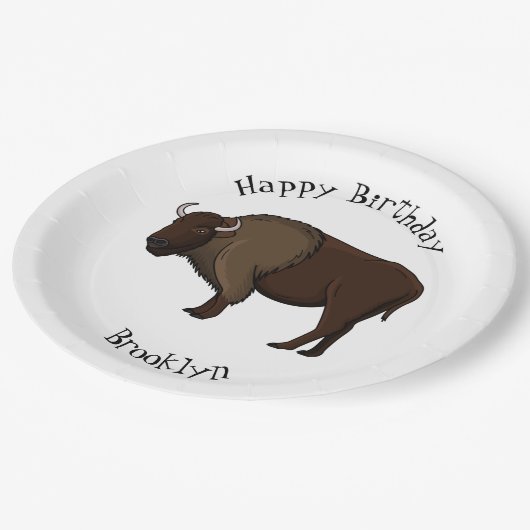 Happy American bison buffalo illustratie Papieren Bordje (Gekanteld)