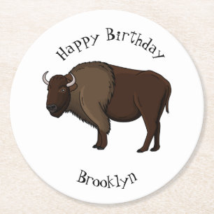 Happy American bison buffalo illustratie Ronde Kartonnen Onderzetter