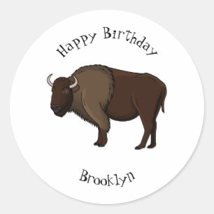 Happy American bison buffalo illustratie Ronde Sticker