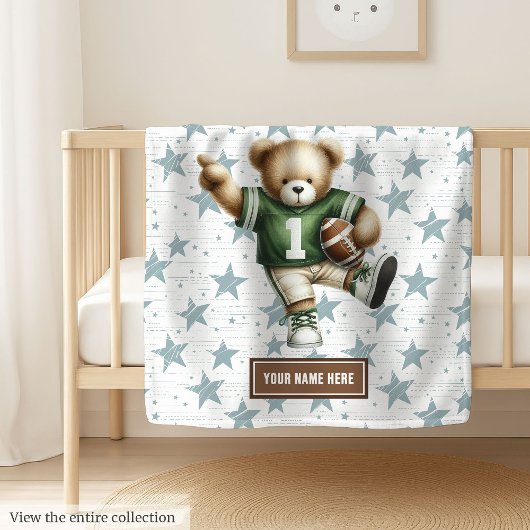 Happy American Football Teddy Bear Custom Kinder Fleece Deken