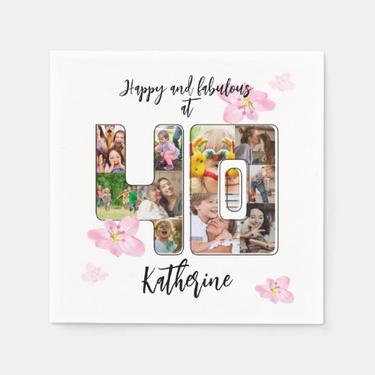 Happy and Fabulous 40th Birthday Multi Photo Servet (Voorkant)