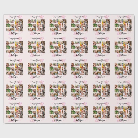 Happy and Fabulous 50th Birthday Multi Photo Cadeaupapier (Vlak)