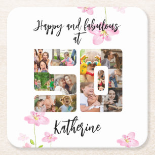 Happy and Fabulous 50th Birthday Multi Photo Kartonnen Onderzetters