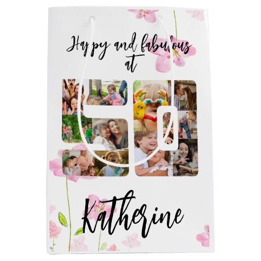 Happy and Fabulous 50th Birthday Multi Photo Medium Cadeauzakje (Voorkant)