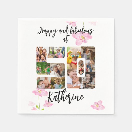 Happy and Fabulous 50th Birthday Multi Photo Servet (Voorkant)