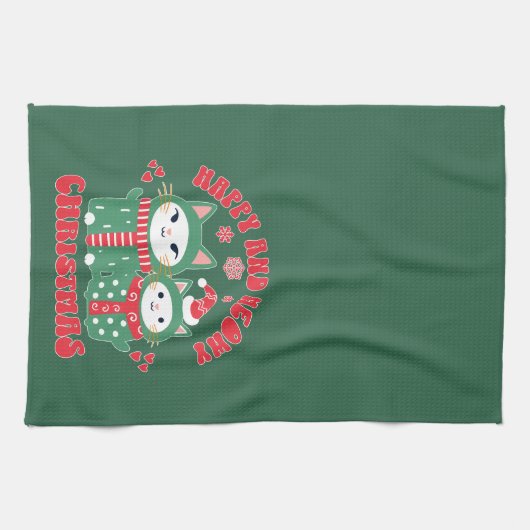 Happy and Meowy Christmas Cats 1 Theedoek (Horizontaal)